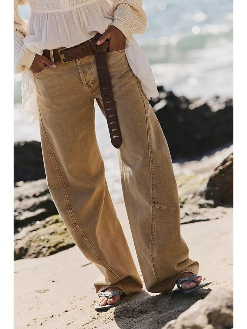 Free People Fable Low Rise Twisted Bowed Barrel Jeans Contemporary Boho Women 31